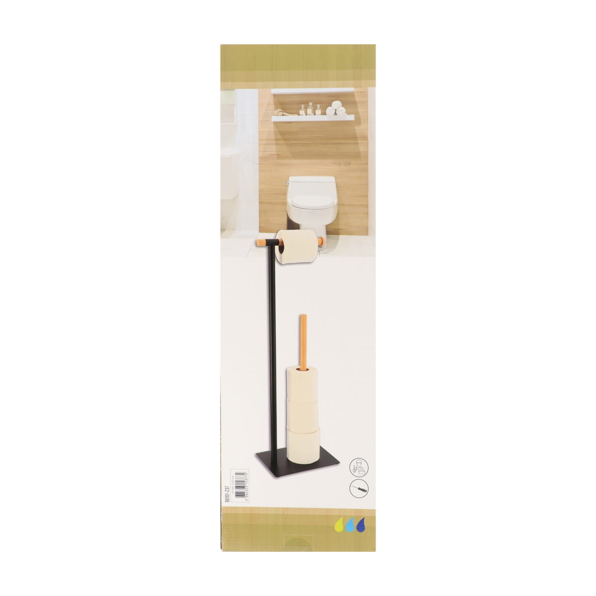Toilet paper dispenser and toilet paper refill made of metal and bamboo - black/bamboo