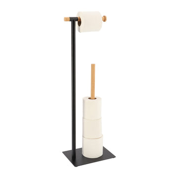 Toilet paper dispenser and toilet paper refill made of metal and bamboo - black/bamboo