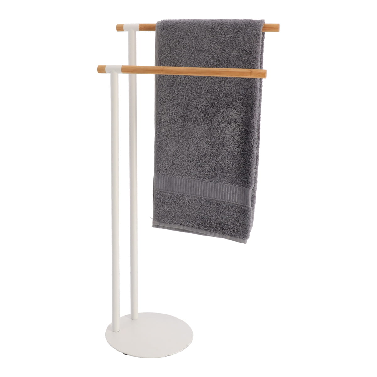 Metal towel rack with 2 bamboo bars - White/Bamboo