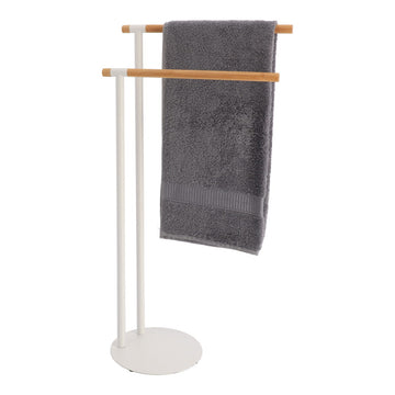 Metal towel rack with 2 bamboo bars - White/Bamboo