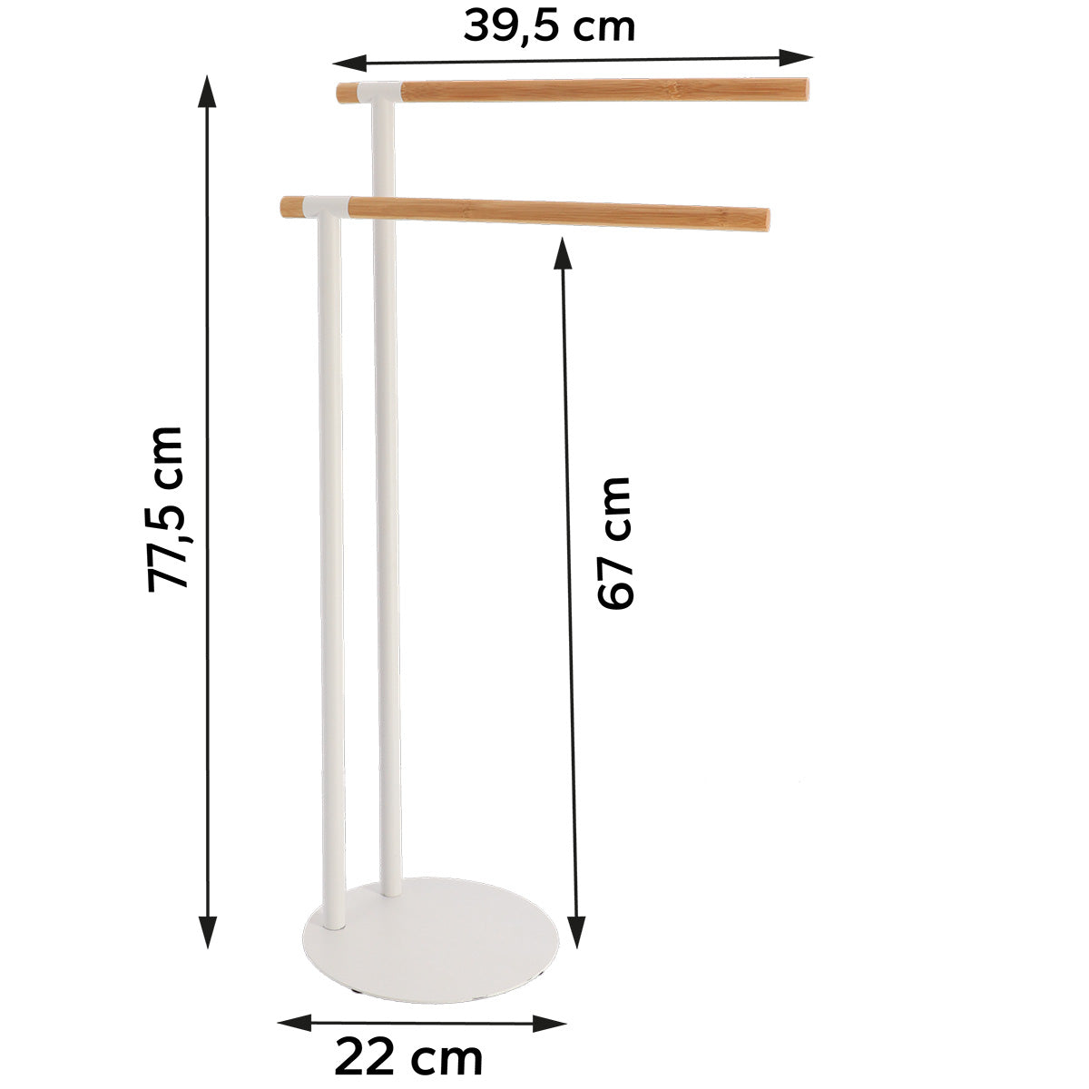 Metal towel rack with 2 bamboo bars - White/Bamboo
