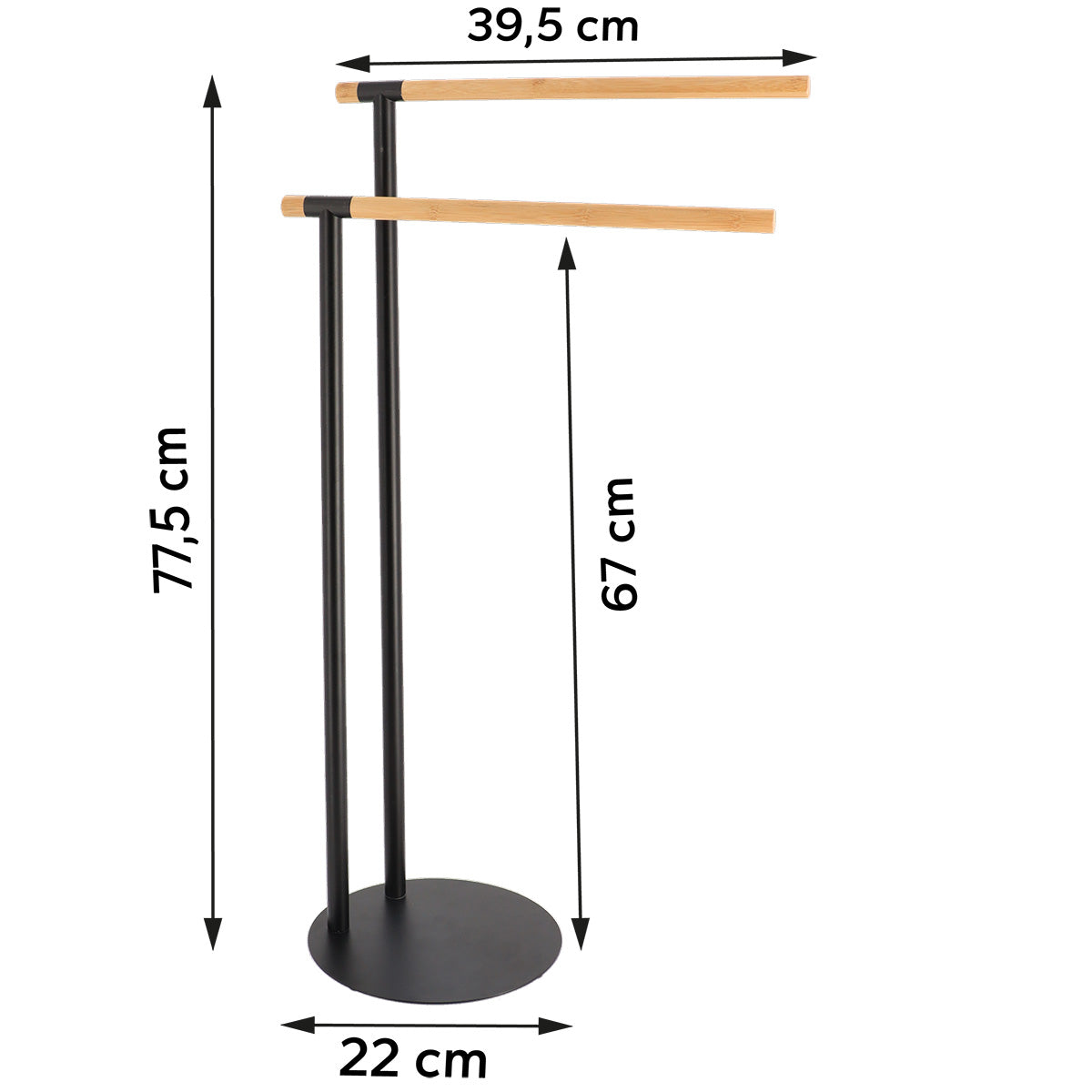 Metal towel rack with 2 bamboo bars - Black/Bamboo