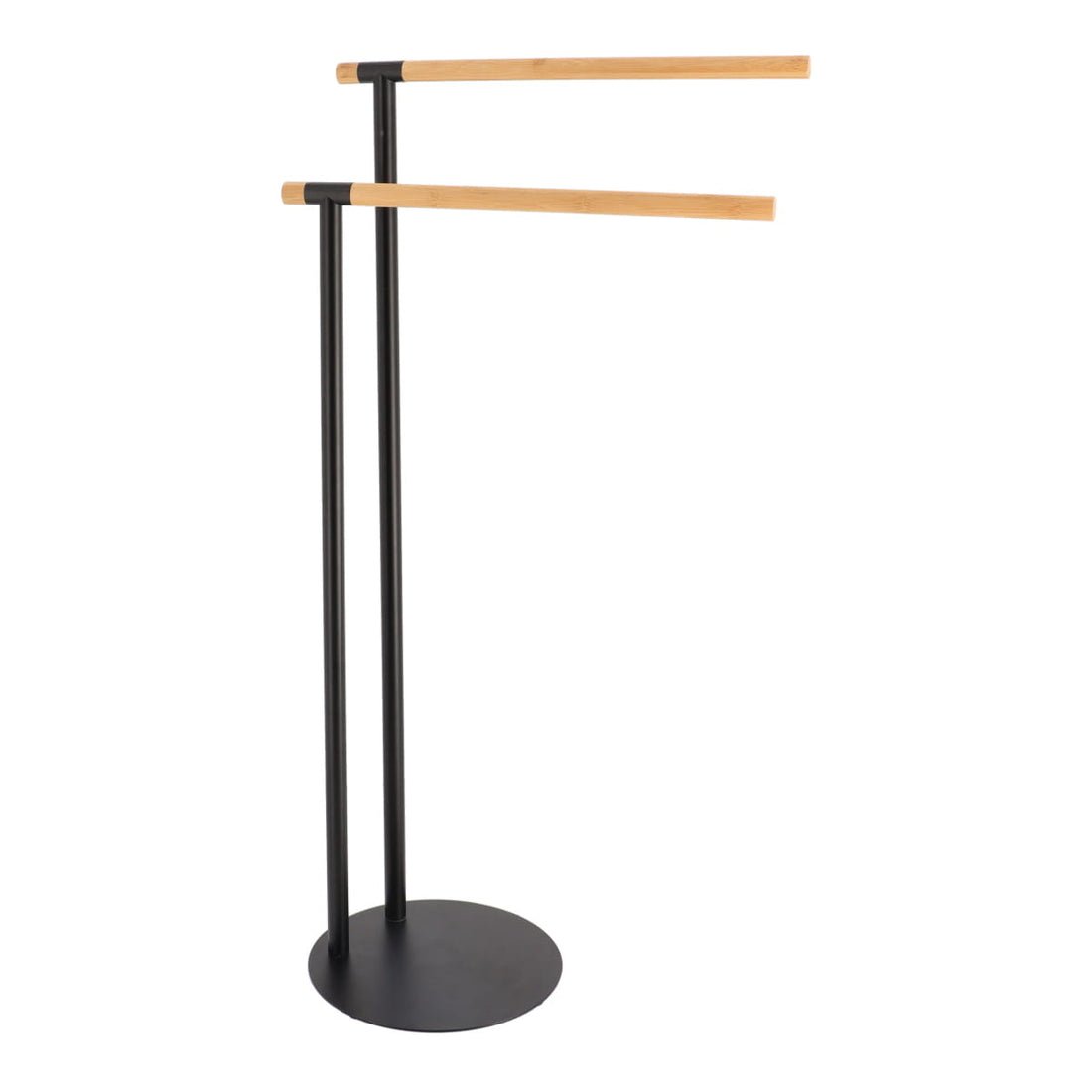 Metal towel rack with 2 bamboo bars - Black/Bamboo
