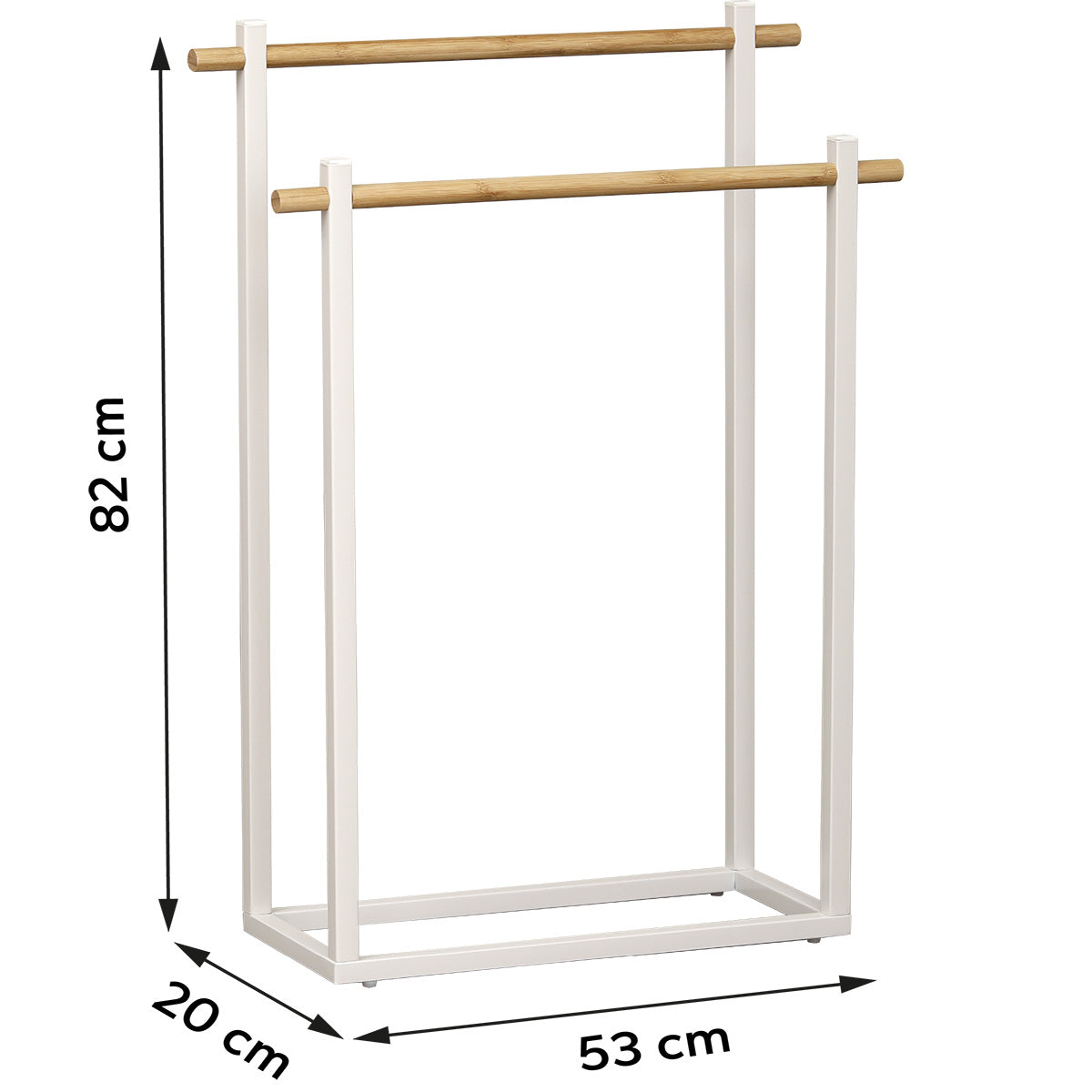 Rectangular metal towel rack with 2 bamboo bars - White/Bamboo