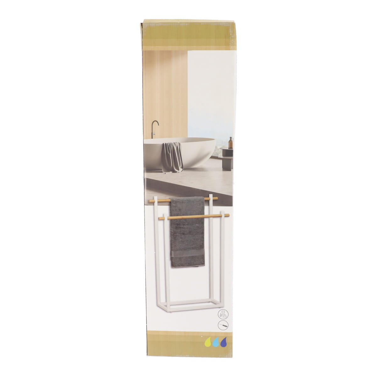 Rectangular metal towel rack with 2 bamboo bars - White/Bamboo