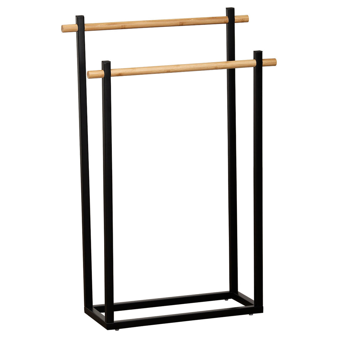 Rectangular metal towel rack with 2 bamboo bars - Black/Bamboo