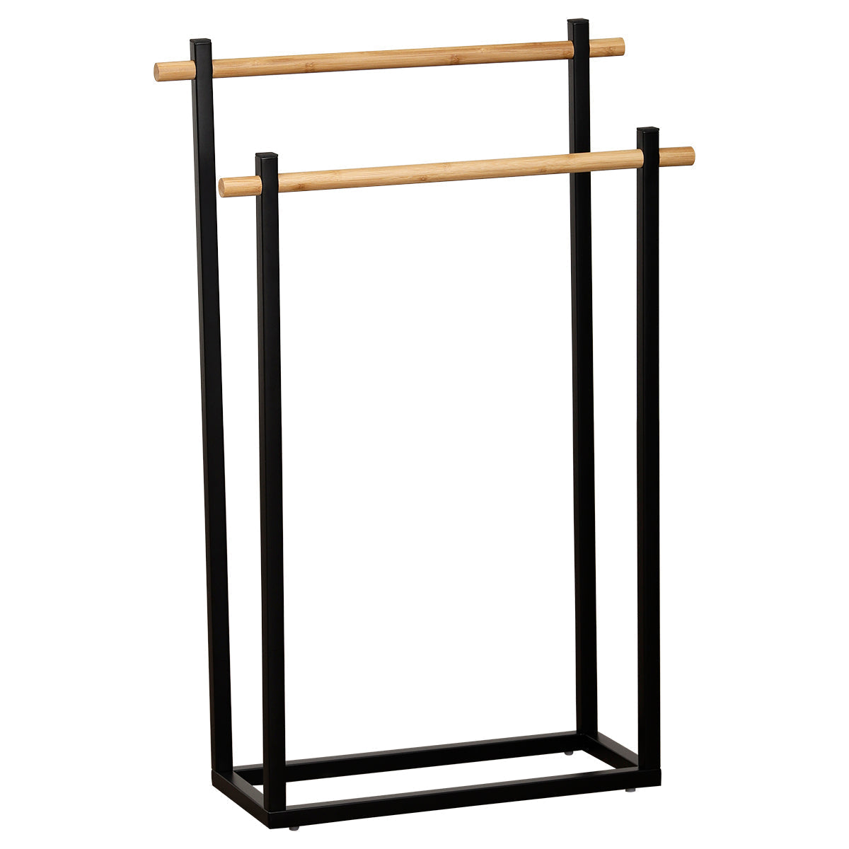 Rectangular metal towel rack with 2 bamboo bars - Black/Bamboo