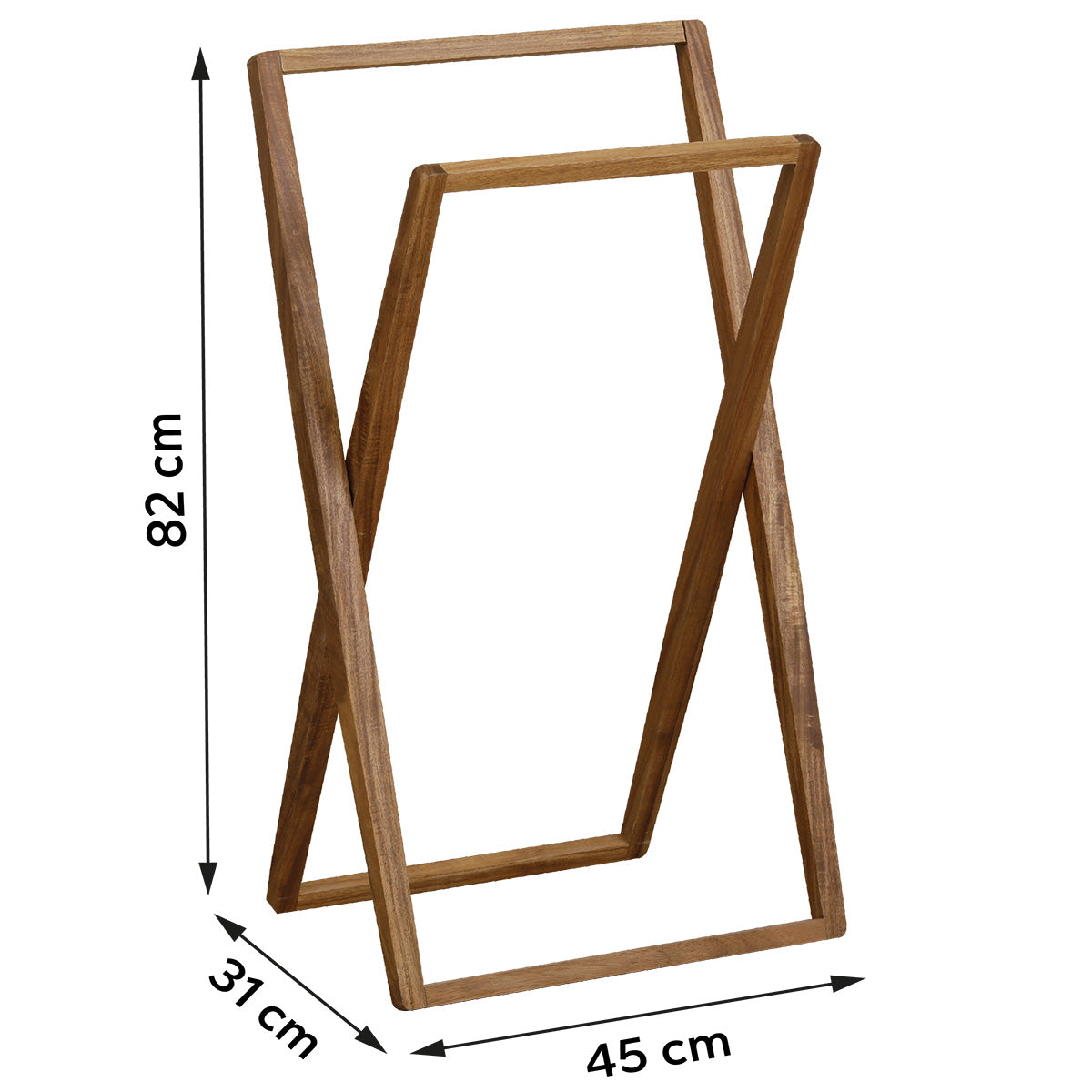 Acacia towel rack with square folding structure and 2 bars - Acacia 