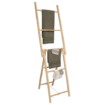 Foldable bamboo ladder towel rack with 5 bars - Bamboo 
