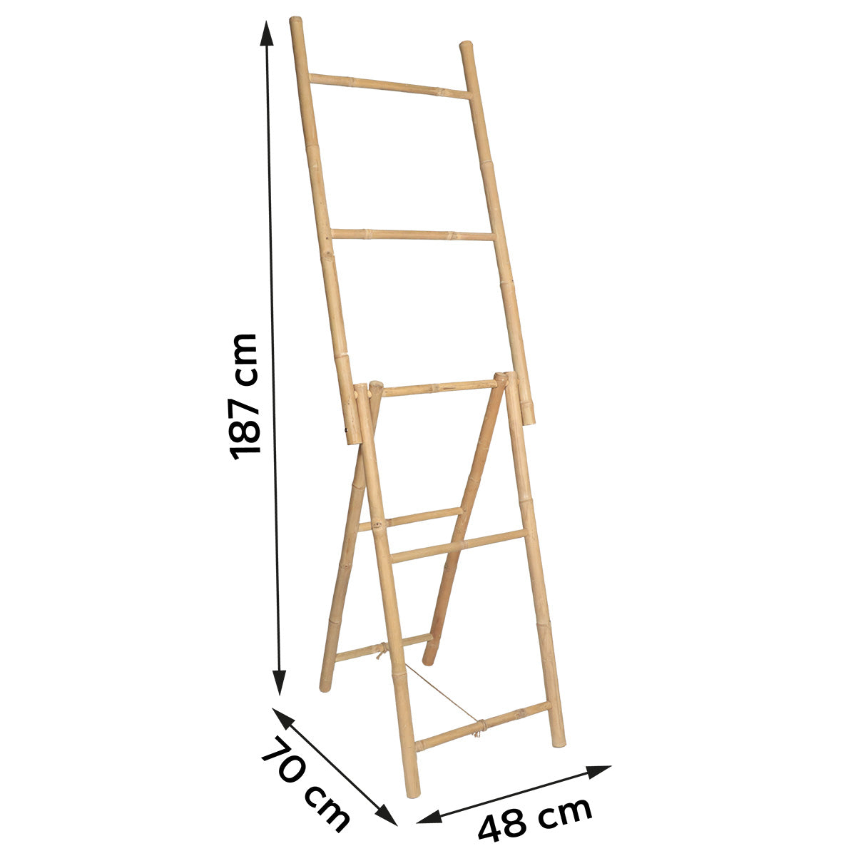 Foldable bamboo ladder towel rack with 5 bars - Bamboo 