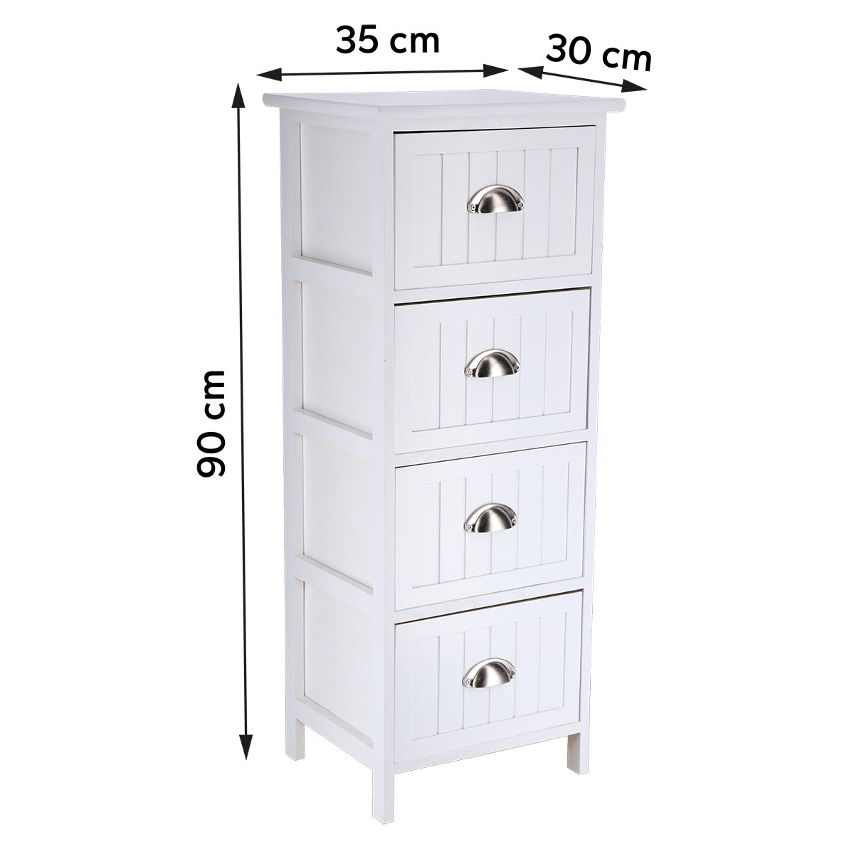 MDF/Paulownia Furniture with 4 Drawers and Handles - White