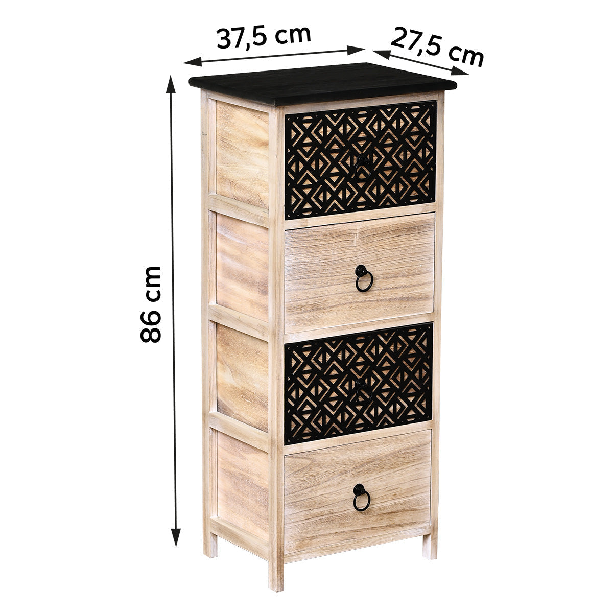 MDF and Paulownia Furniture with 4 Drawers and Metal Handles – Natural/Black with Engraving