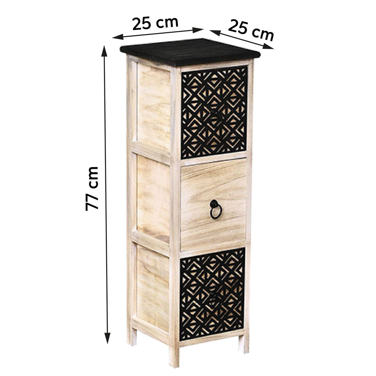MDF/Paulownia 3-drawer furniture - Natural/Black with engraving