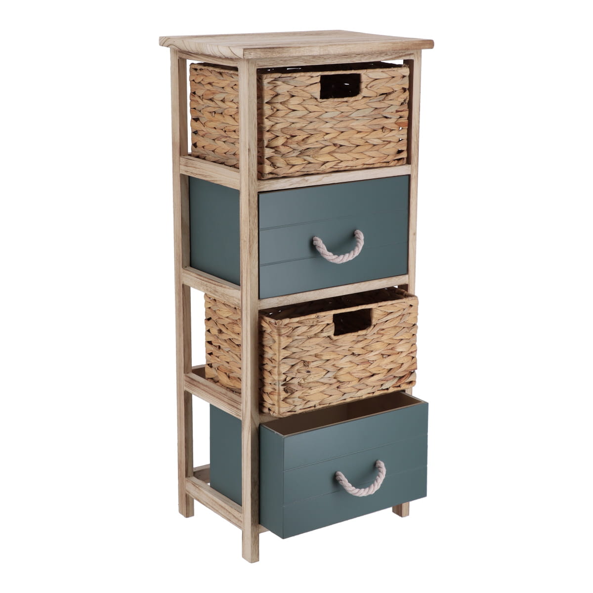 MDF and Paulownia Furniture with 2 Water Hyacinth Baskets and 2 Drawers – Natural/Khaki