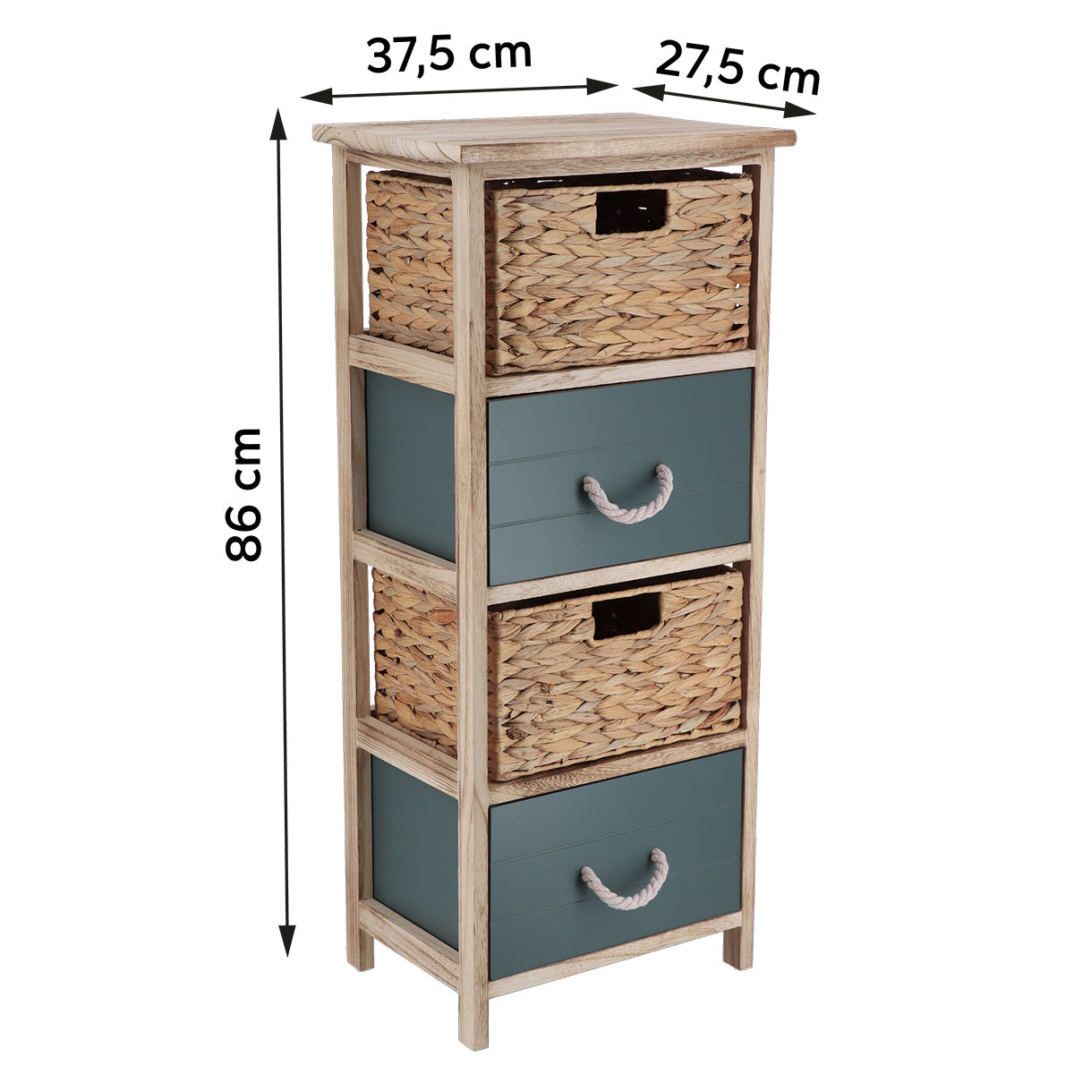 MDF and Paulownia Furniture with 2 Water Hyacinth Baskets and 2 Drawers – Natural/Khaki