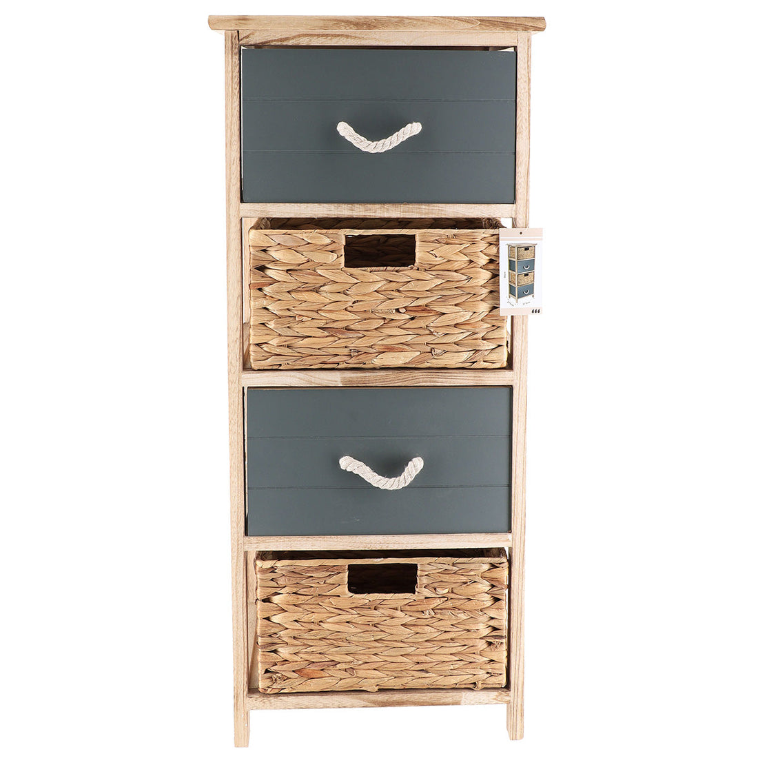 MDF and Paulownia Furniture with 2 Water Hyacinth Baskets and 2 Drawers – Natural/Khaki