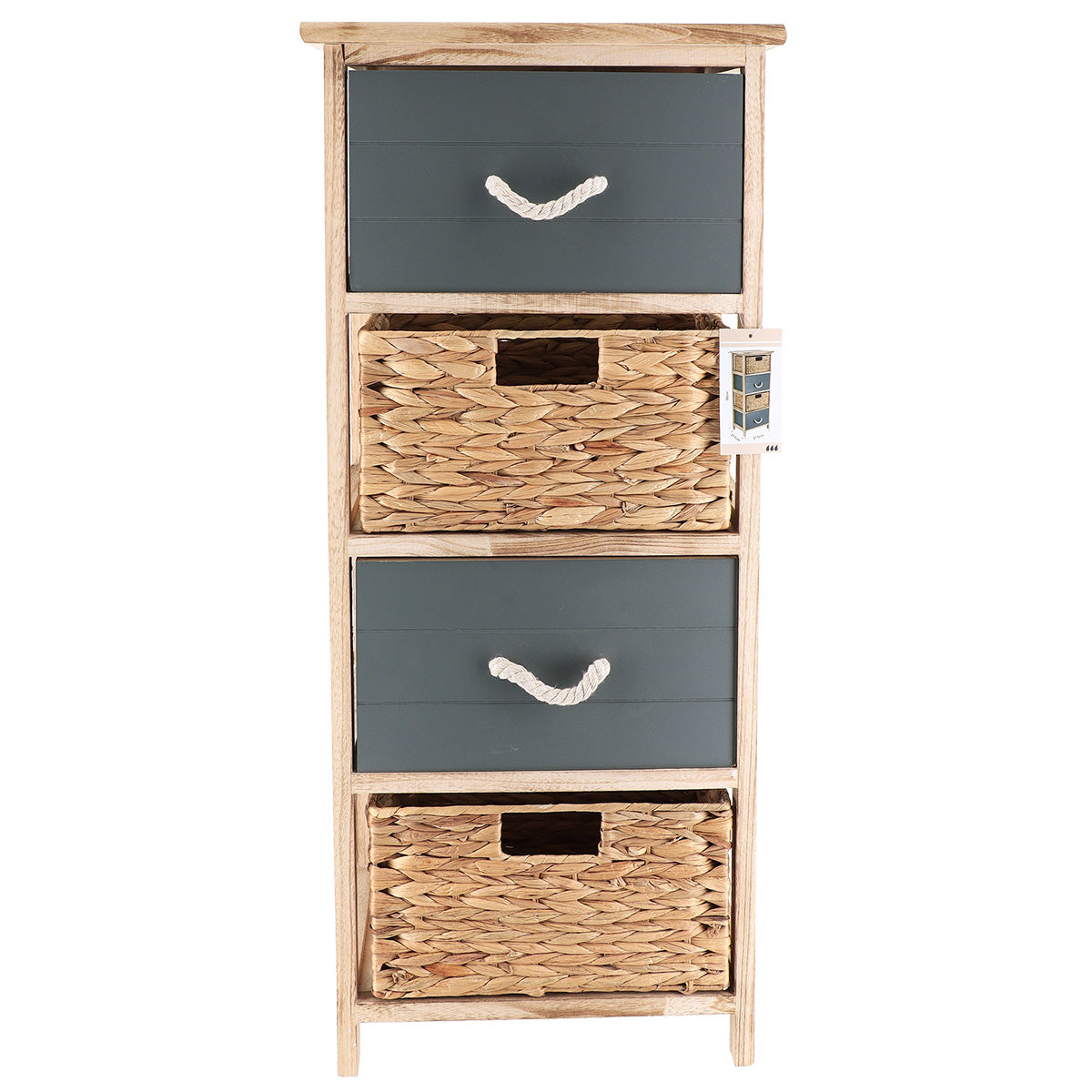 MDF and Paulownia Furniture with 2 Water Hyacinth Baskets and 2 Drawers – Natural/Khaki