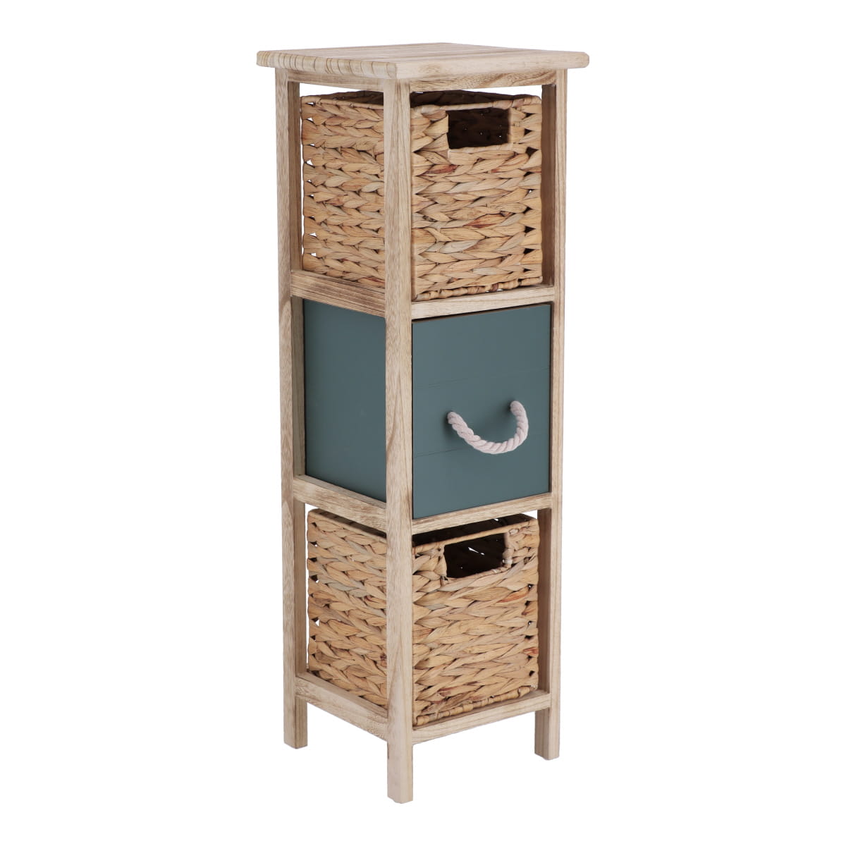 Paulownia Furniture 2 Water Hyacinth Baskets + 2 Wooden Drawers - Natural/Khaki