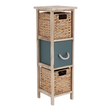 Paulownia Furniture 2 Water Hyacinth Baskets + 2 Wooden Drawers - Natural/Khaki