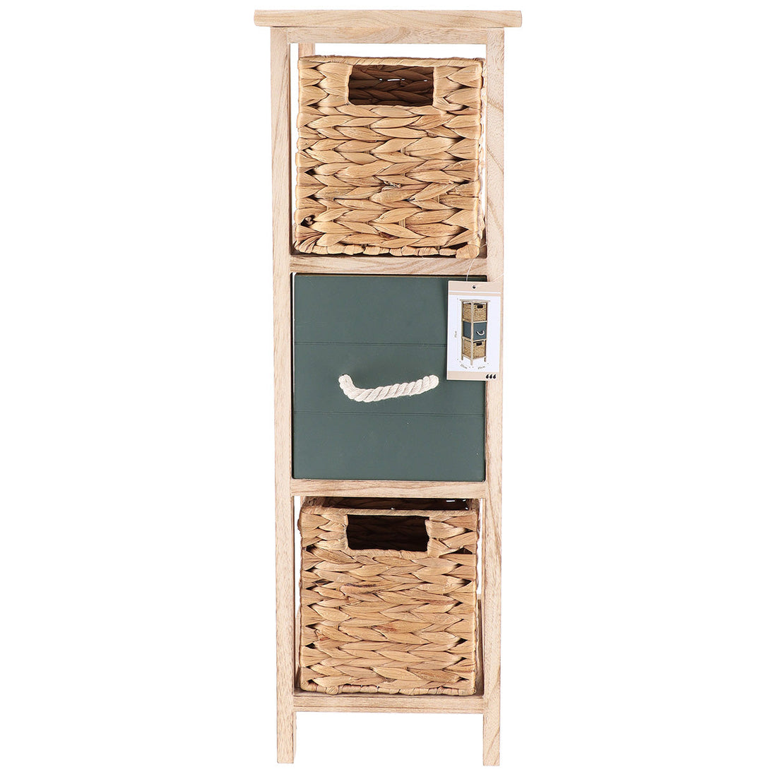 Paulownia Furniture 2 Water Hyacinth Baskets + 2 Wooden Drawers - Natural/Khaki