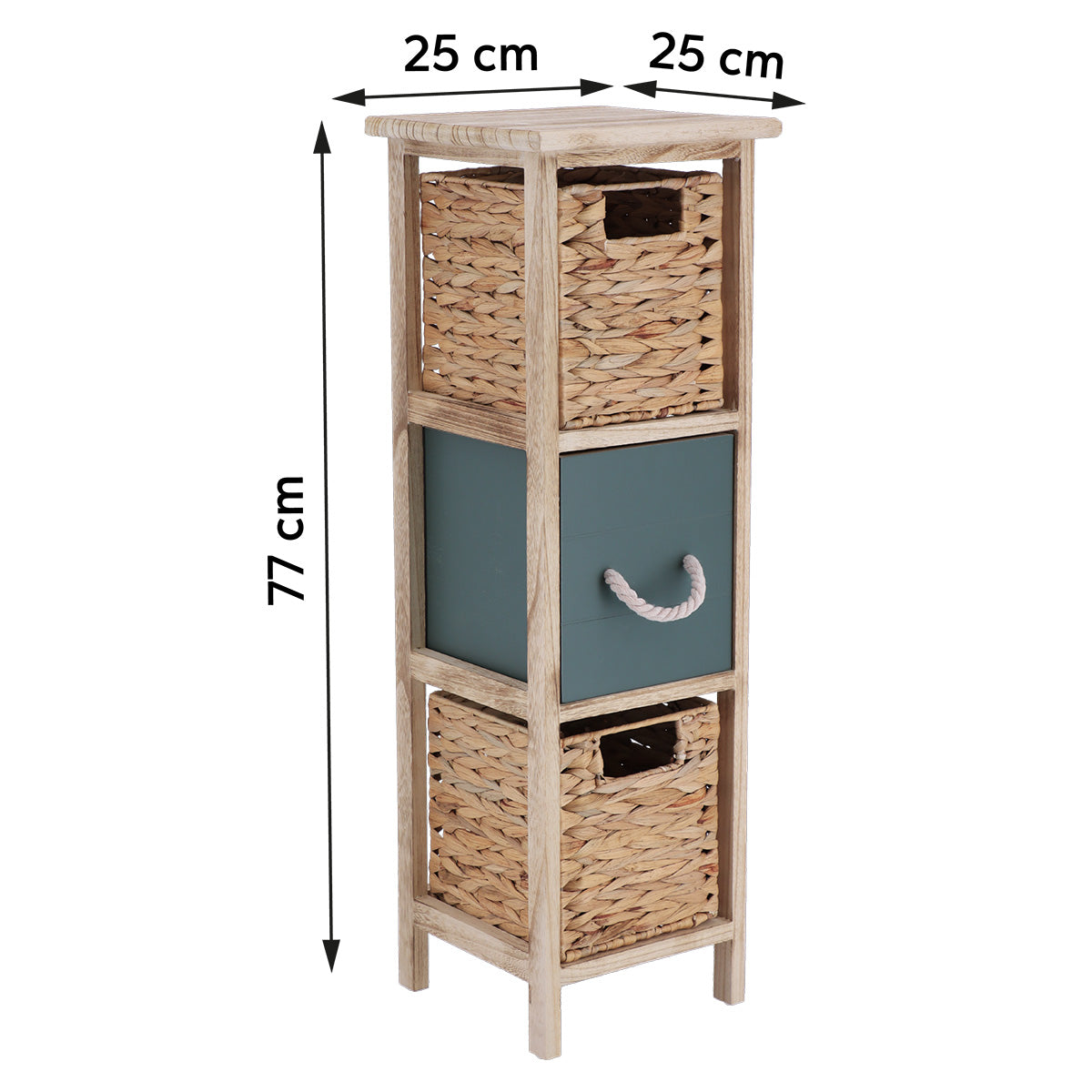 Paulownia Furniture 2 Water Hyacinth Baskets + 2 Wooden Drawers - Natural/Khaki