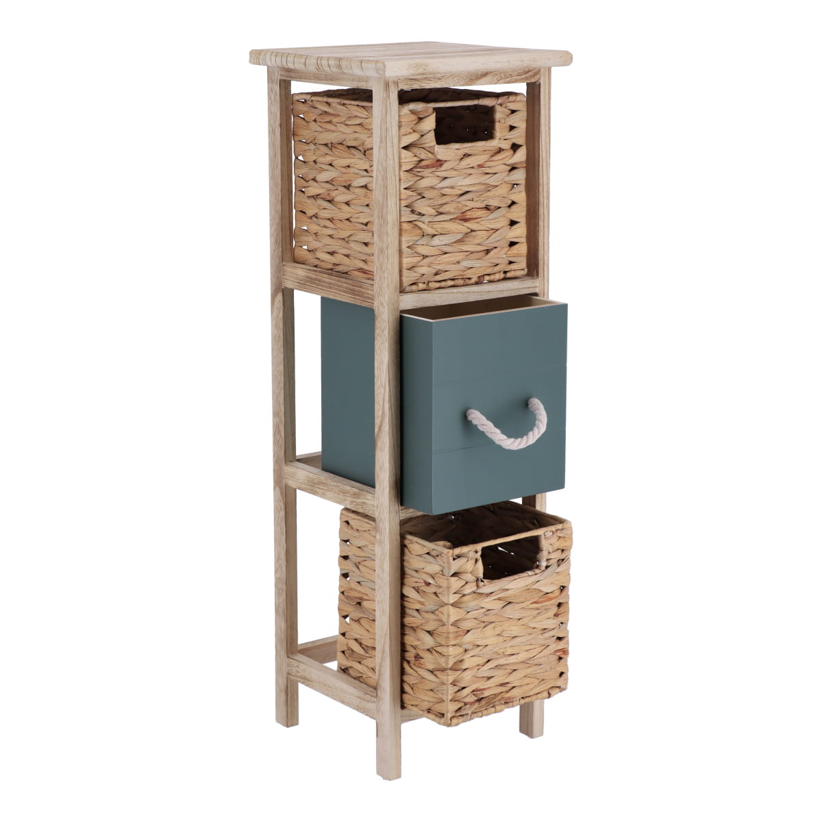 Paulownia Furniture 2 Water Hyacinth Baskets + 2 Wooden Drawers - Natural/Khaki