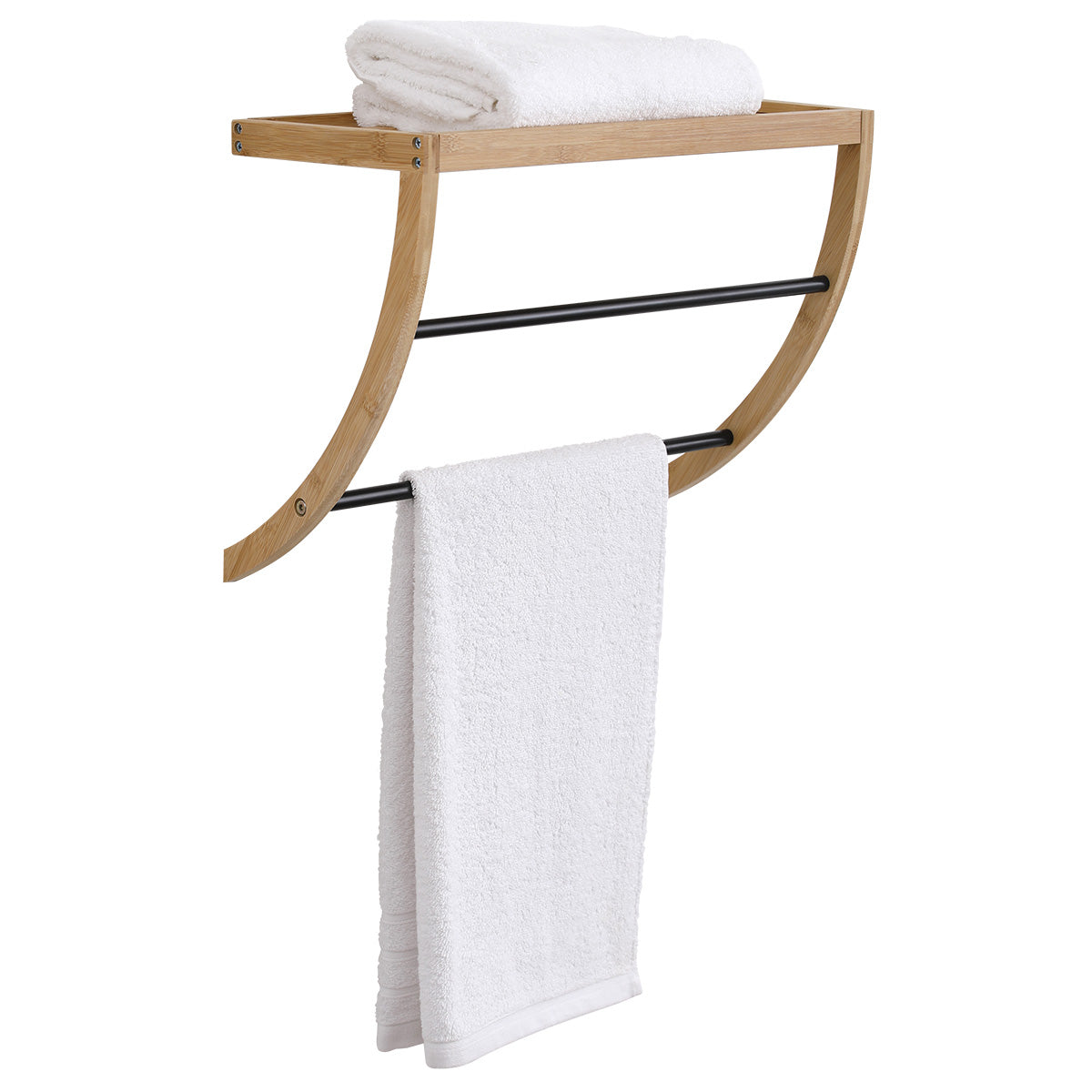 Bamboo Wall Mounted Shelf with 1 Shelf and 2 Stainless Steel Bars – Black/Natural 