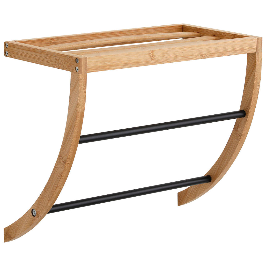 Bamboo Wall Mounted Shelf with 1 Shelf and 2 Stainless Steel Bars – Black/Natural 