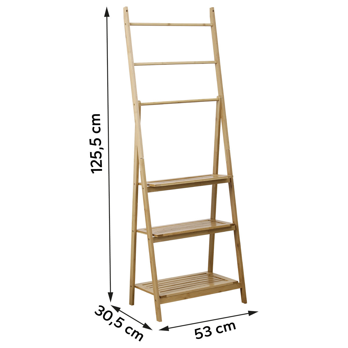 Towel rack with 3 shelves - Bamboo 