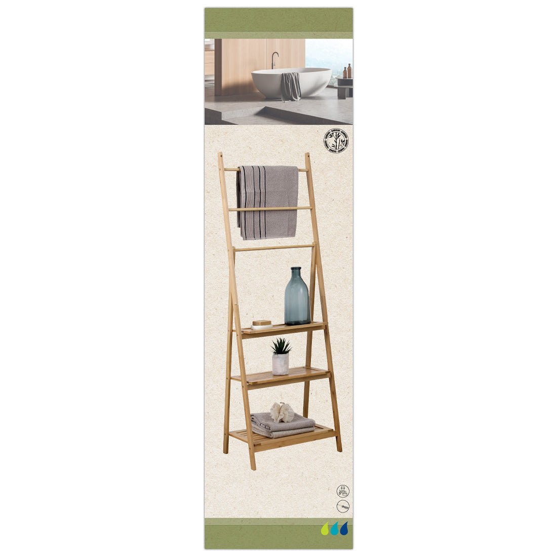 Towel rack with 3 shelves - Bamboo 