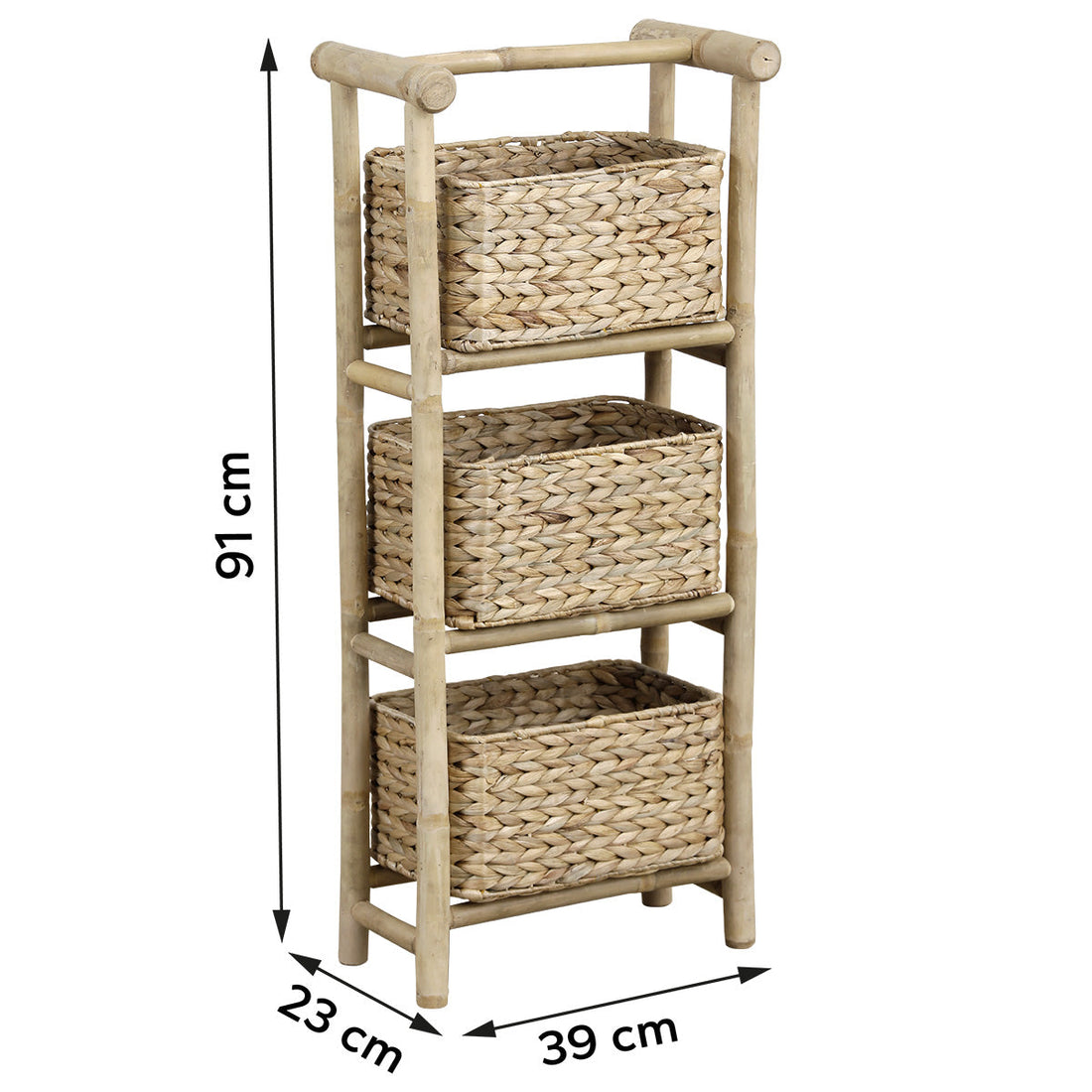 Bamboo cane shelf with water hyacinth baskets - Bamboo 