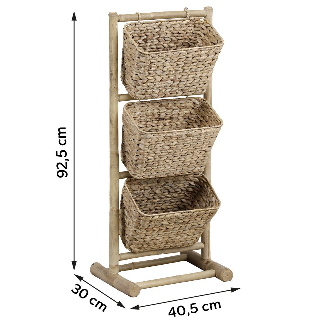 Bamboo cane shelf with water hyacinth baskets, to be assembled - Bamboo 