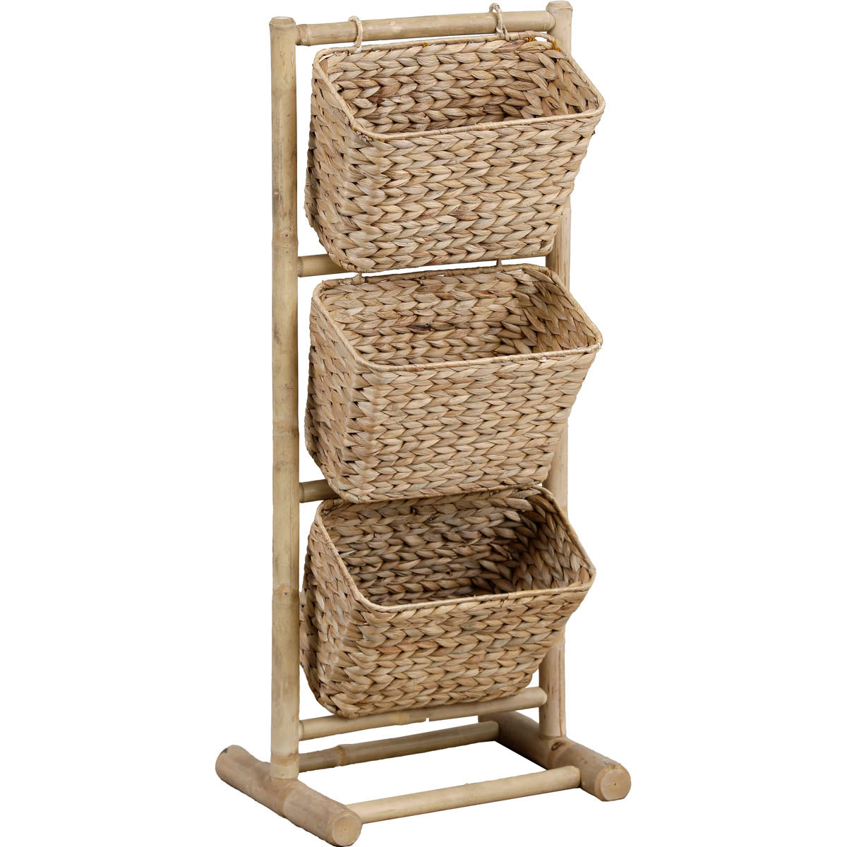 Bamboo cane shelf with water hyacinth baskets, to be assembled - Bamboo 