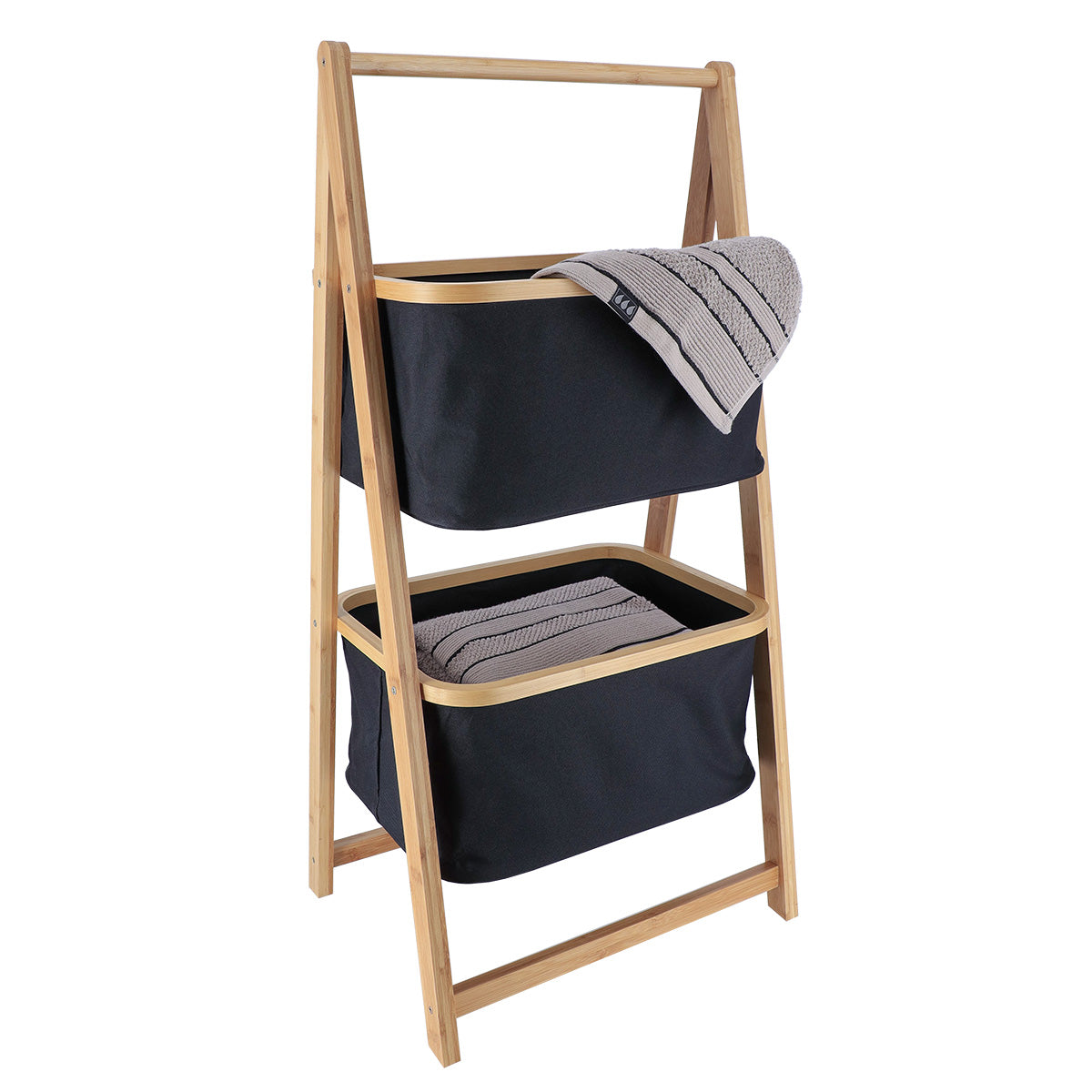 Bamboo Shelves with 2 Polyester Storage Baskets - Black/Bamboo 