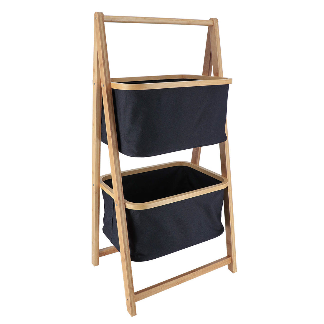 Bamboo Shelves with 2 Polyester Storage Baskets - Black/Bamboo 