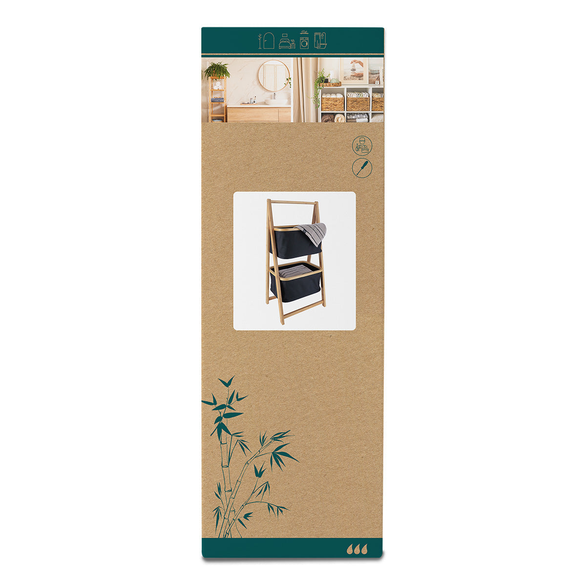 Bamboo Shelves with 2 Polyester Storage Baskets - Black/Bamboo 