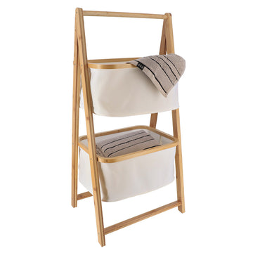 Bamboo Shelves with 2 Polyester Storage Baskets - White/Bamboo 