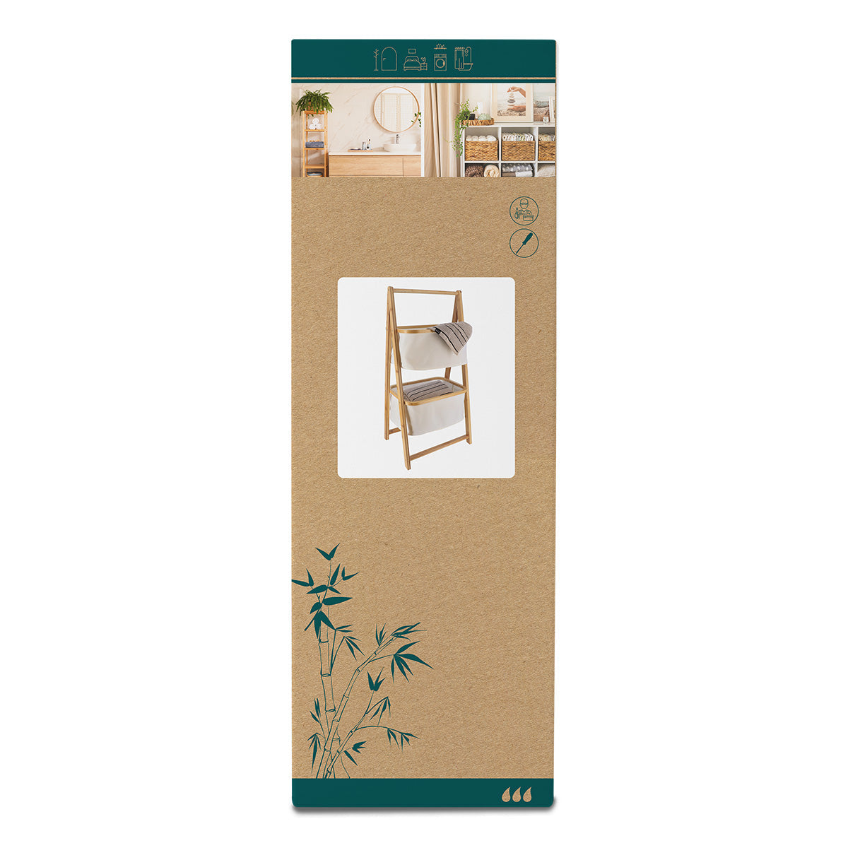Bamboo Shelves with 2 Polyester Storage Baskets - White/Bamboo 