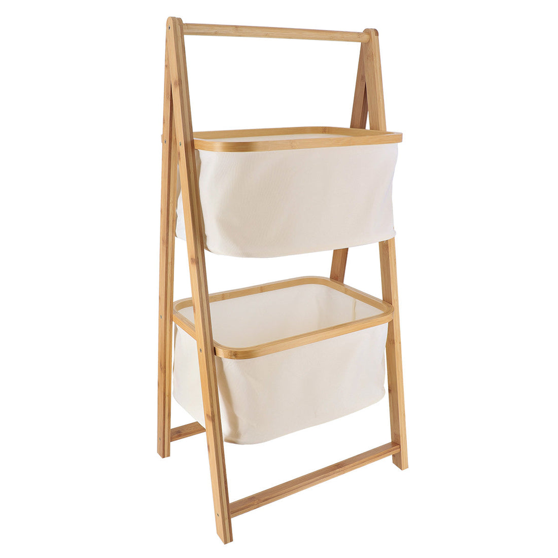 Bamboo Shelves with 2 Polyester Storage Baskets - White/Bamboo 