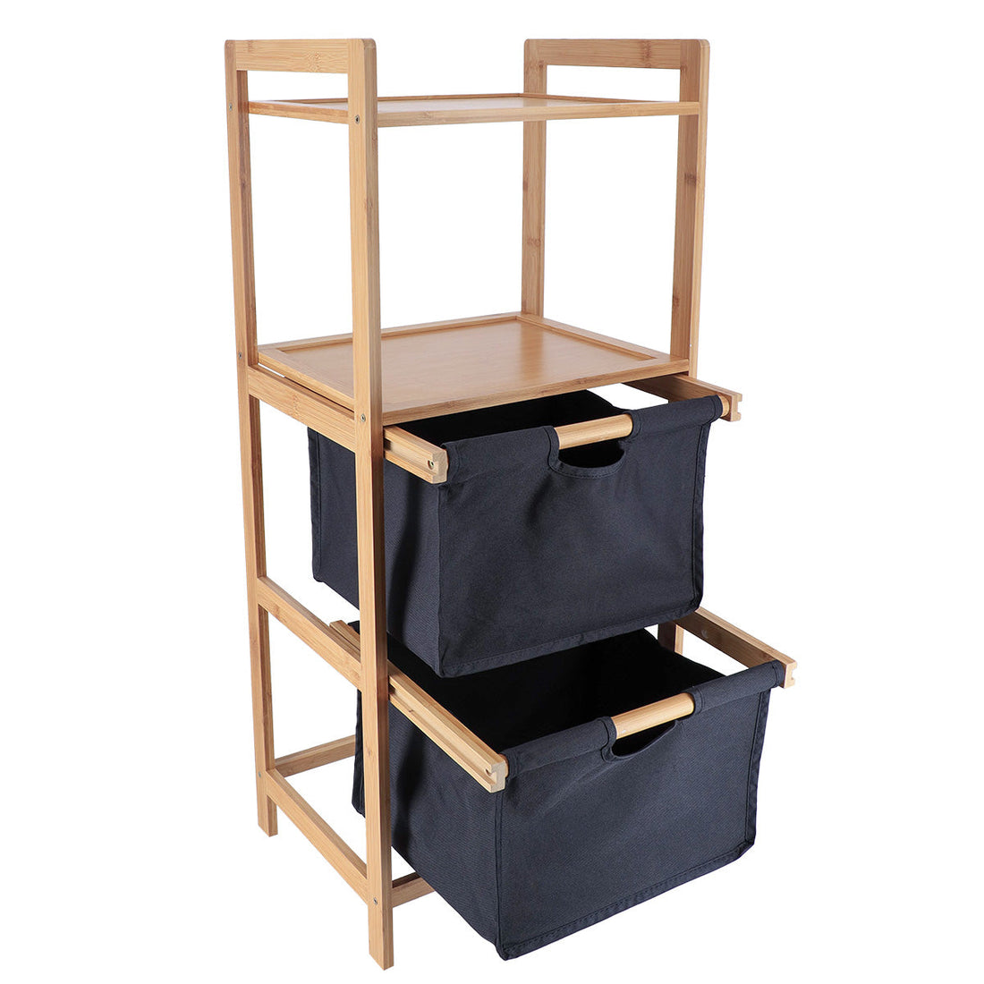 Bamboo furniture with 2 polyester baskets and shelves - Black/Bamboo