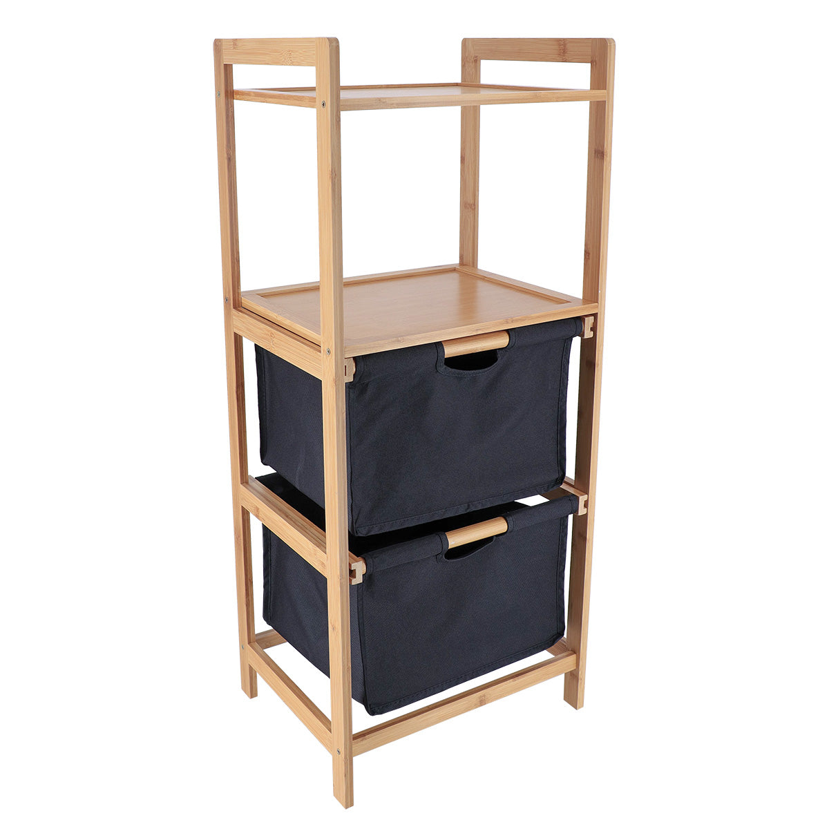 Bamboo furniture with 2 polyester baskets and shelves - Black/Bamboo