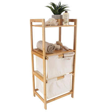 Bamboo furniture with 2 polyester baskets and shelves - White/Bamboo