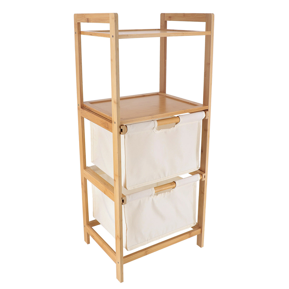 Bamboo furniture with 2 polyester baskets and shelves - White/Bamboo