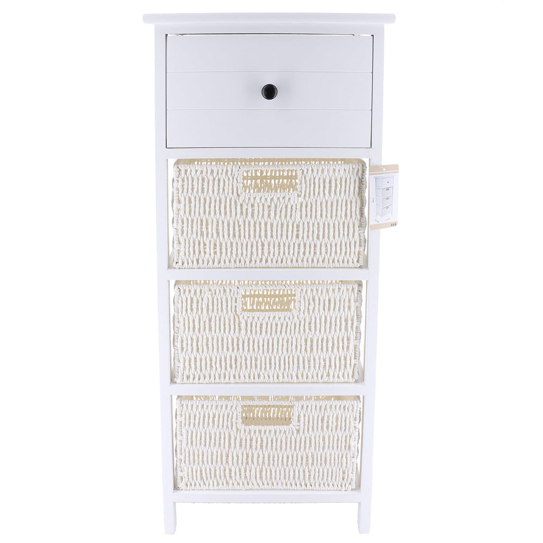 Paulownia/MDF Furniture with 1 Drawer, Black Knob and 3 Paper Baskets - White