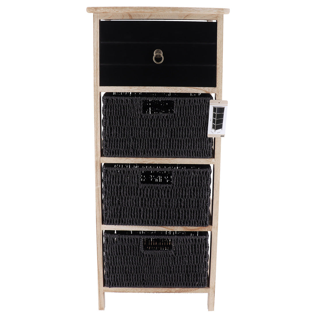 Paulownia/MDF Furniture with 1 Drawer, Black Knob and 3 Paper Baskets - Black/Natural