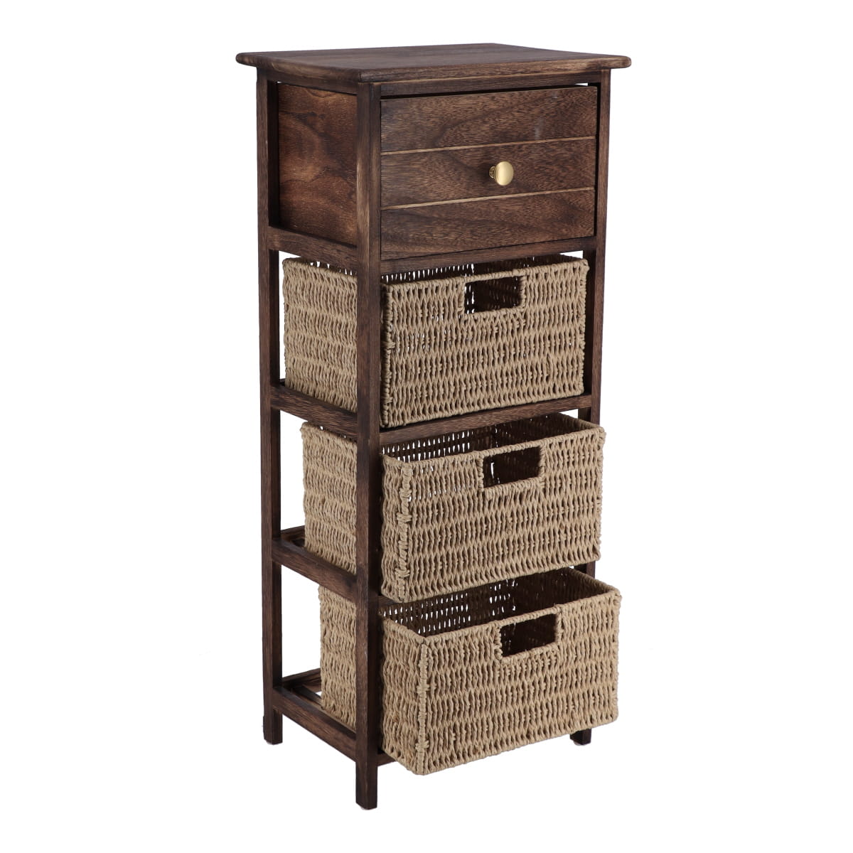 Paulownia/MDF Furniture with 1 Drawer, Black Knob and 3 Paper Baskets - Brown/Natural