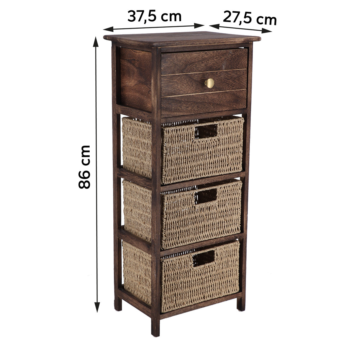 Paulownia/MDF Furniture with 1 Drawer, Black Knob and 3 Paper Baskets - Brown/Natural