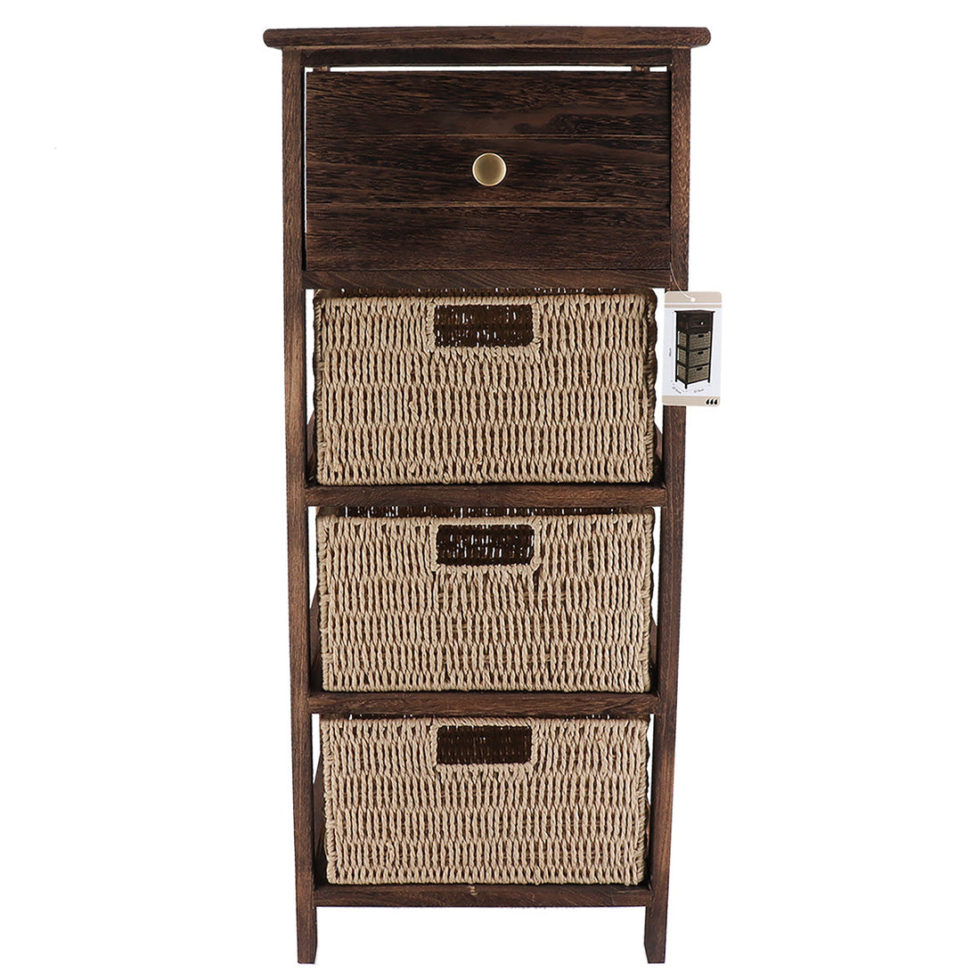 Paulownia/MDF Furniture with 1 Drawer, Black Knob and 3 Paper Baskets - Brown/Natural