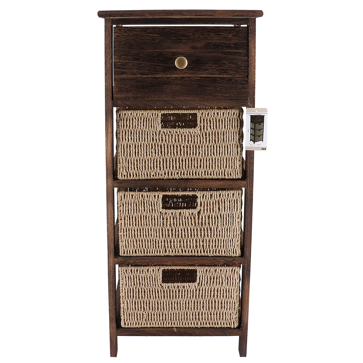 Paulownia/MDF Furniture with 1 Drawer, Black Knob and 3 Paper Baskets - Brown/Natural