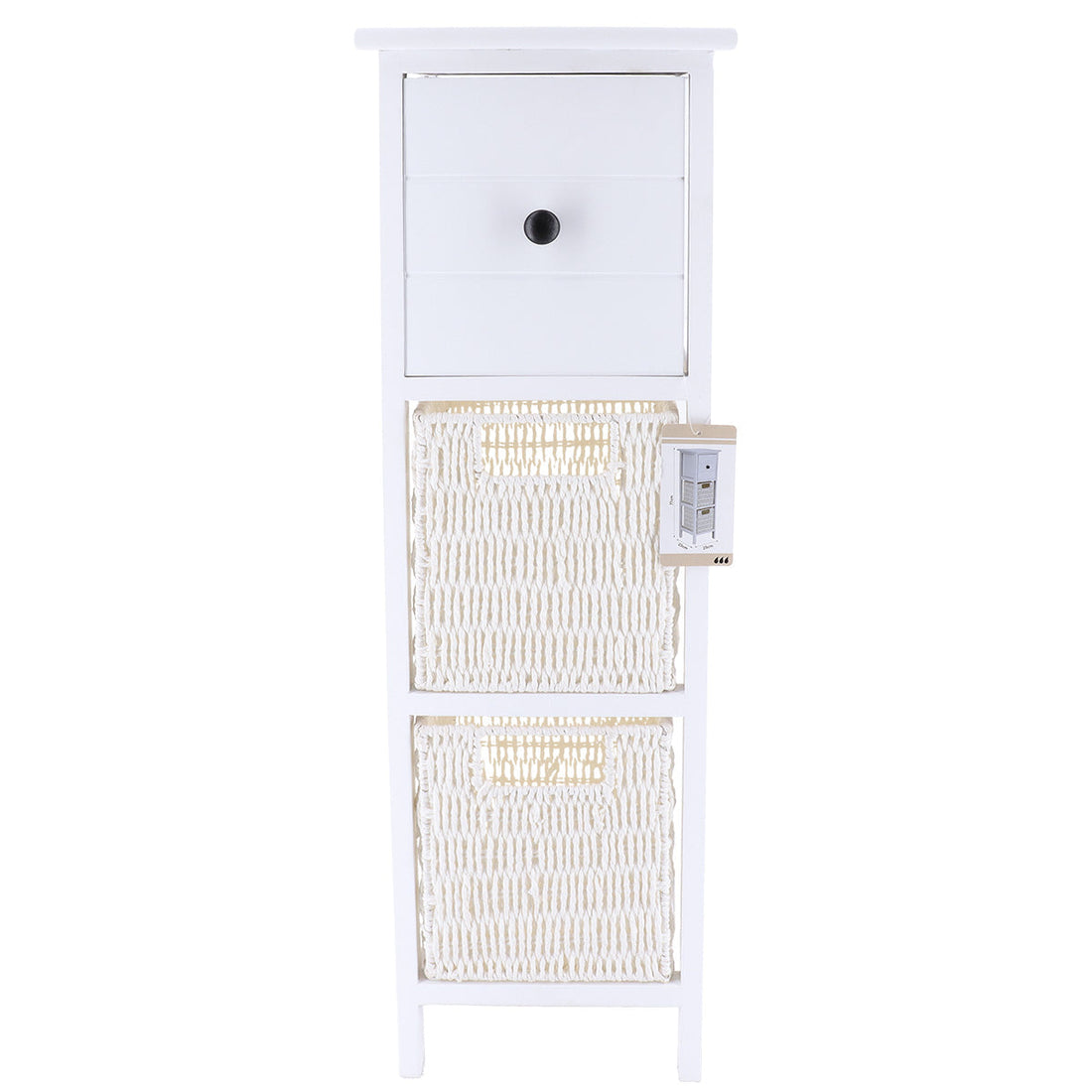 Paulownia/MDF Furniture with 1 Drawer, Black Knob and 2 Paper Baskets - White
